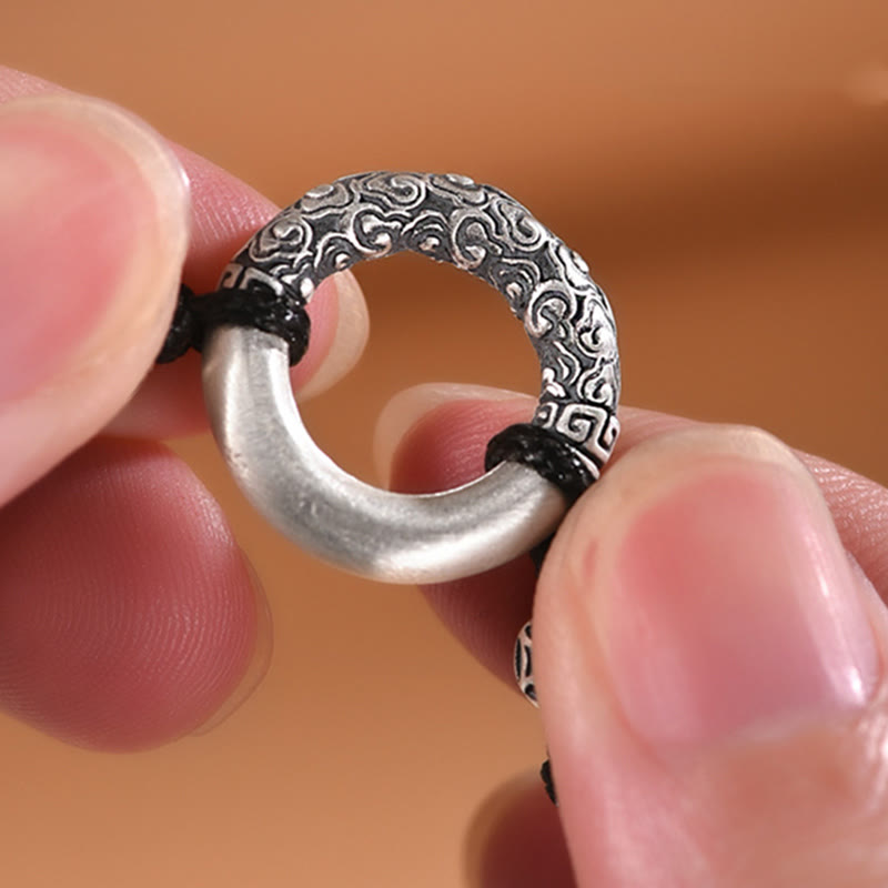 Buddha Stones 999 Sterling Silver Fu Character Peace Buckle Copper Coin Auspicious Clouds Fortune Bracelet - image 4