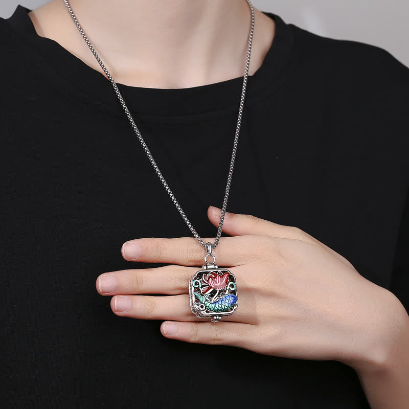 Buddha Stones Koi Fish Lotus Copper Coins Luck Ghau Prayer Box Necklace Pendant - image 5