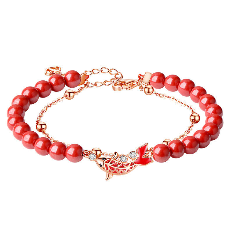 Buddha Stones 925 Sterling Silver Lucky Koi Fish Cinnabar Zircon Prosperity Double Layer Chain Bracelet - image 13