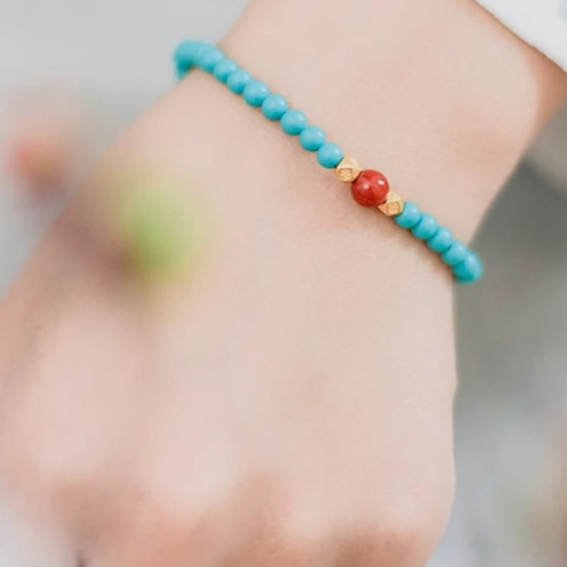 Buddha Stones Turquoise Red Agate Beaded Protection Bracelet