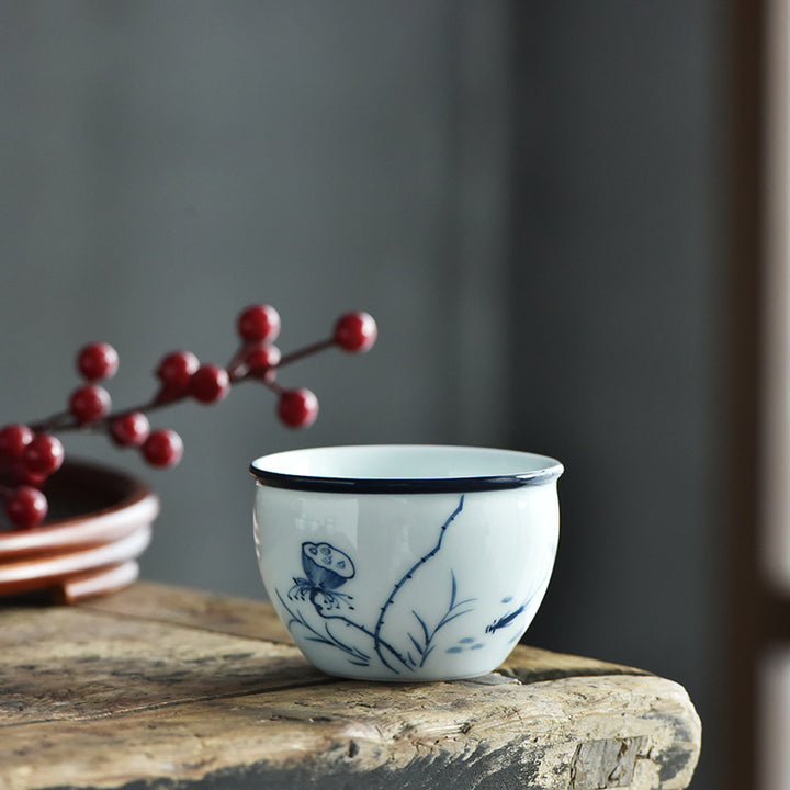 Buddha Stones Koi Fish Lotus Flower Leaf Mountains Tree Ceramic Teacup Kung Fu Tea Cup 130ml