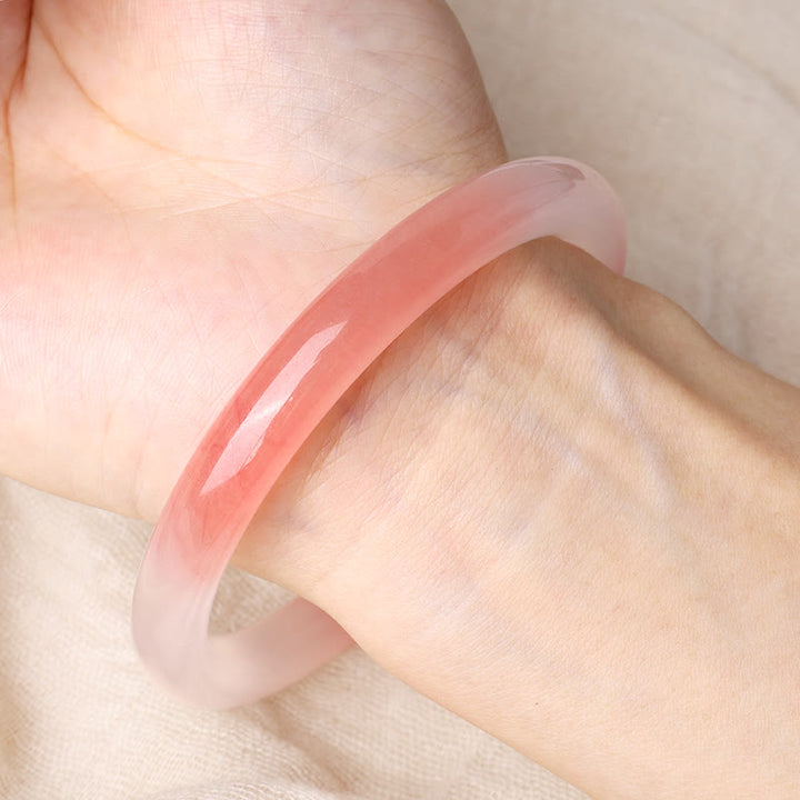Buddha Stones Pink Golden Silk Jade Wealth Bracelet Bangle - image 4