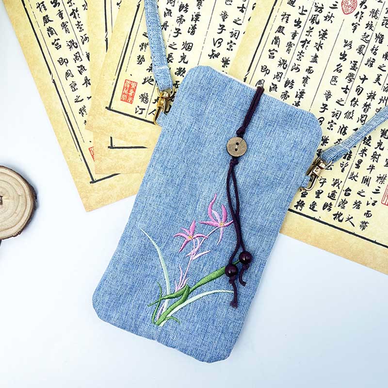 Buddha Stones Small Embroidered Flowers Crossbody Bag Shoulder Bag Cellphone Bag 11*20cm