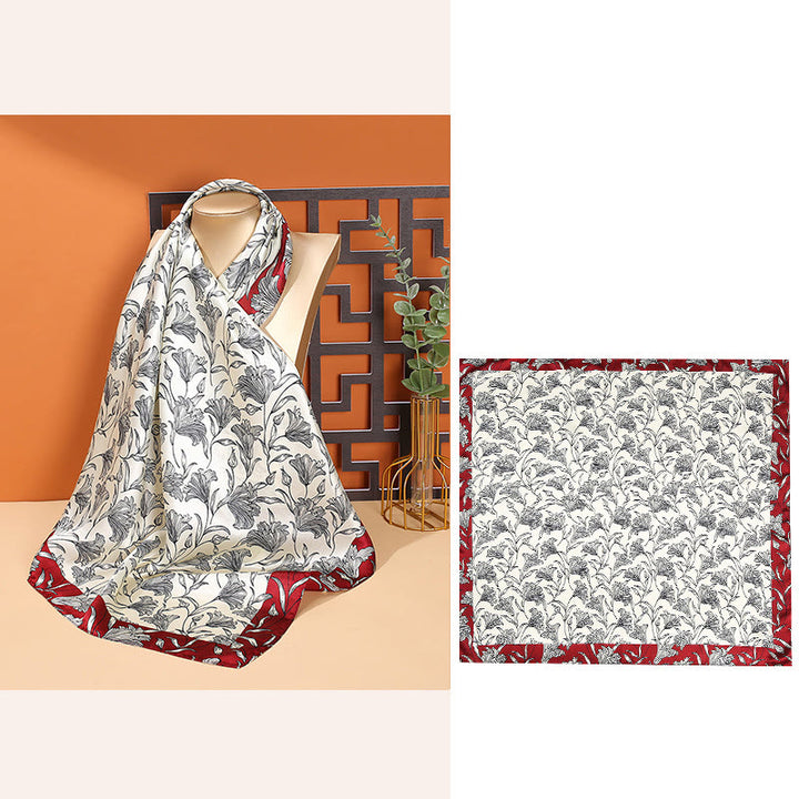 Buddha Stones Pastoral Scene Hot Air Balloon Spring Blossom 100% Mulberry Silk Neck Hair Scarf - Blossoms-Red Border - image 13