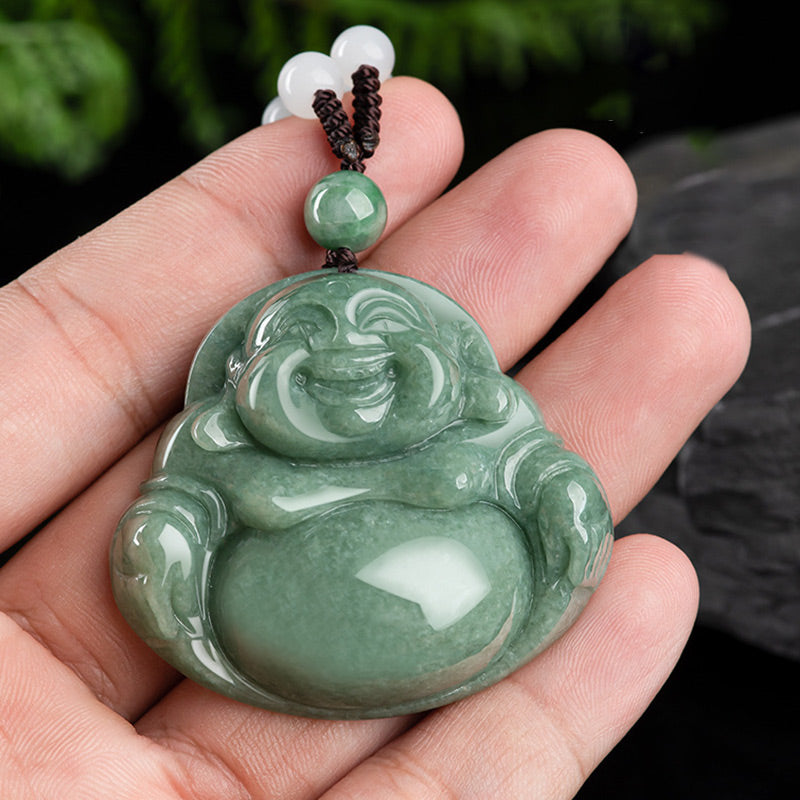 Laughing Buddha Cyan Jade Harmony Necklace String Bead Pendant - image 4