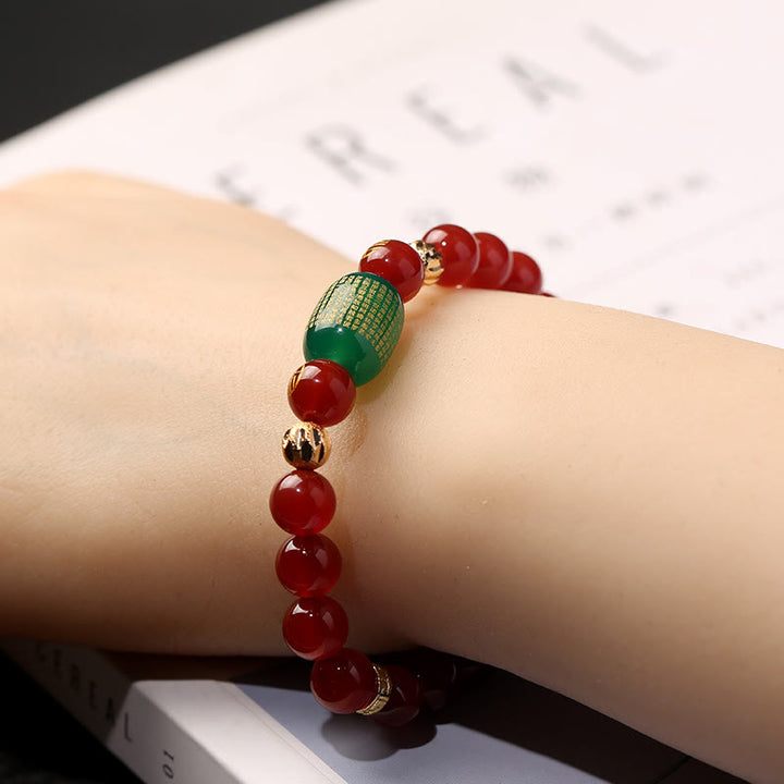 Buddha Stones Natural Red Agate Green Agate Buddhist Sutras Calm Bracelet