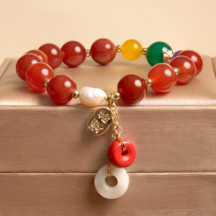 Buddha Stones Jade Red Agate Peace Buckle Charm Confidence Bracelet