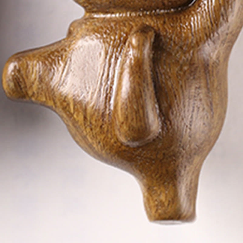 Buddha Stones Mini Green Sandalwood Dancing Cat Engraved Positive Desk Decorations - image 6