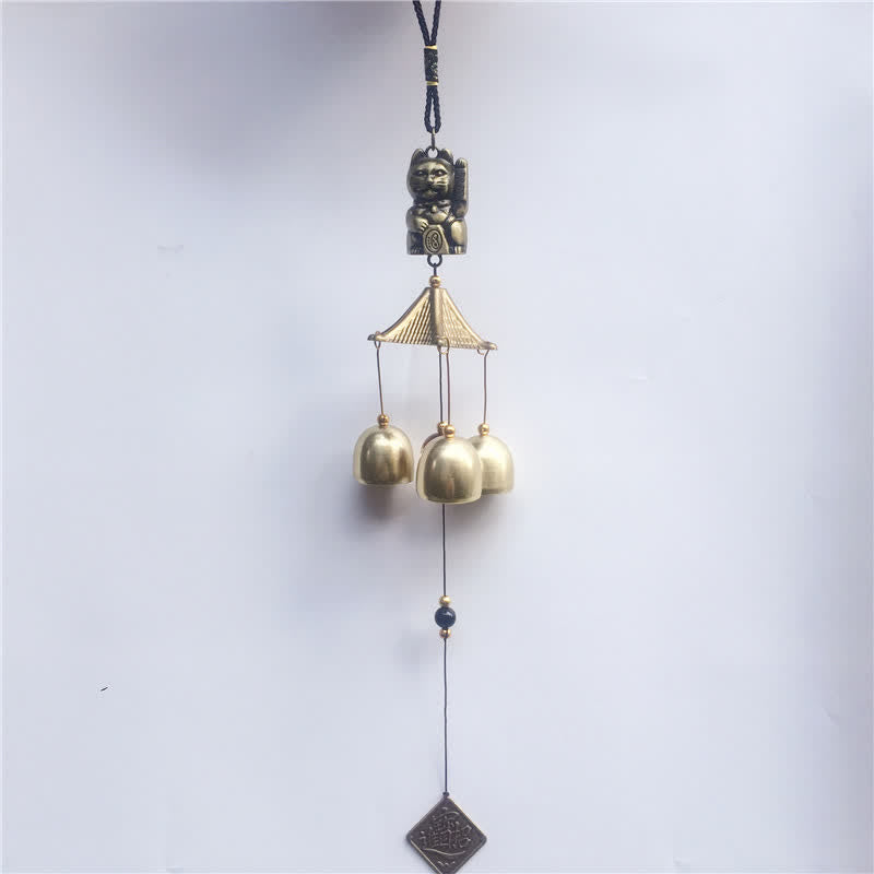 Auspicious Wealth Cat Wall Hanging Chime Bell Copper Luck Handmade Home Decoration - image 4