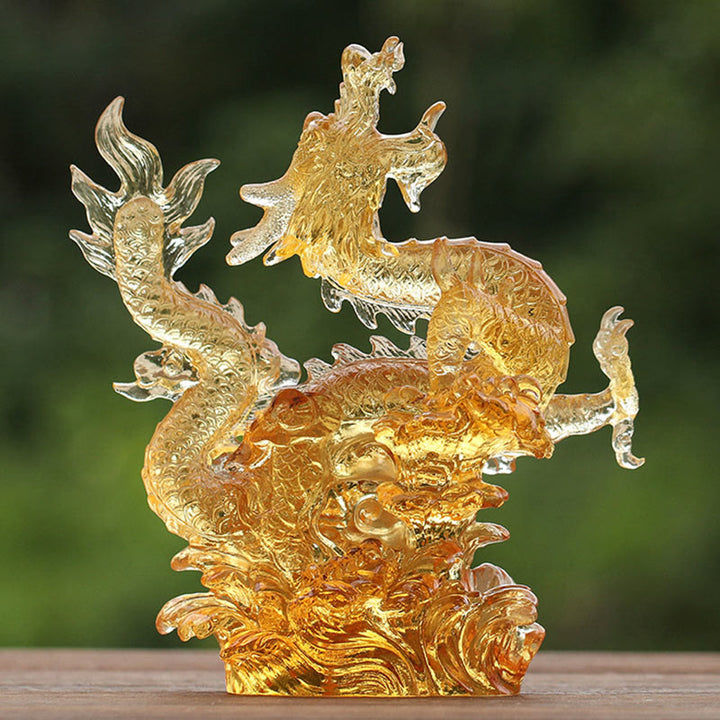 Buddha Stones Handmade Chinese Zodiac Yellow Dragon Liuli Crystal Art Piece Luck Protection Home Office Decoration - image 2