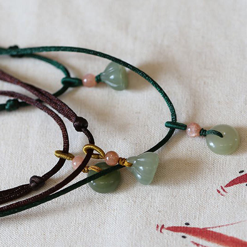 Natural Round Jade Peace Buckle Lotus Abundance String Necklace Pendant - image 14