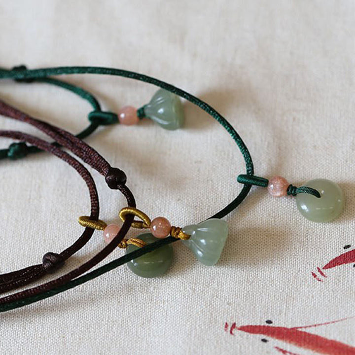 Natural Round Jade Peace Buckle Lotus Abundance String Necklace Pendant - image 14