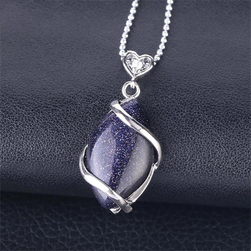 Buddha Stones Marquise Pattern Natural Crystal Stone Charm Necklace Pendant - Blue Sandstone - image 22