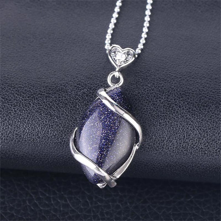 Buddha Stones Marquise Pattern Natural Crystal Stone Charm Necklace Pendant - Blue Sandstone - image 22
