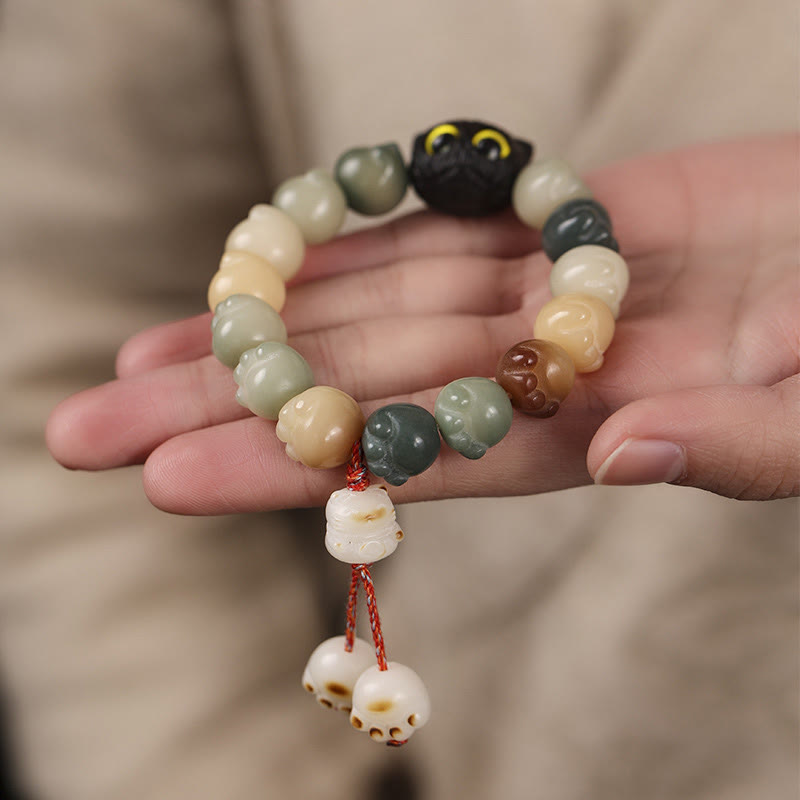 Buddha Stones Natural Bodhi Seed Lovely Paw Ebony Wood Lucky Cat Wisdom Bracelet - image 11