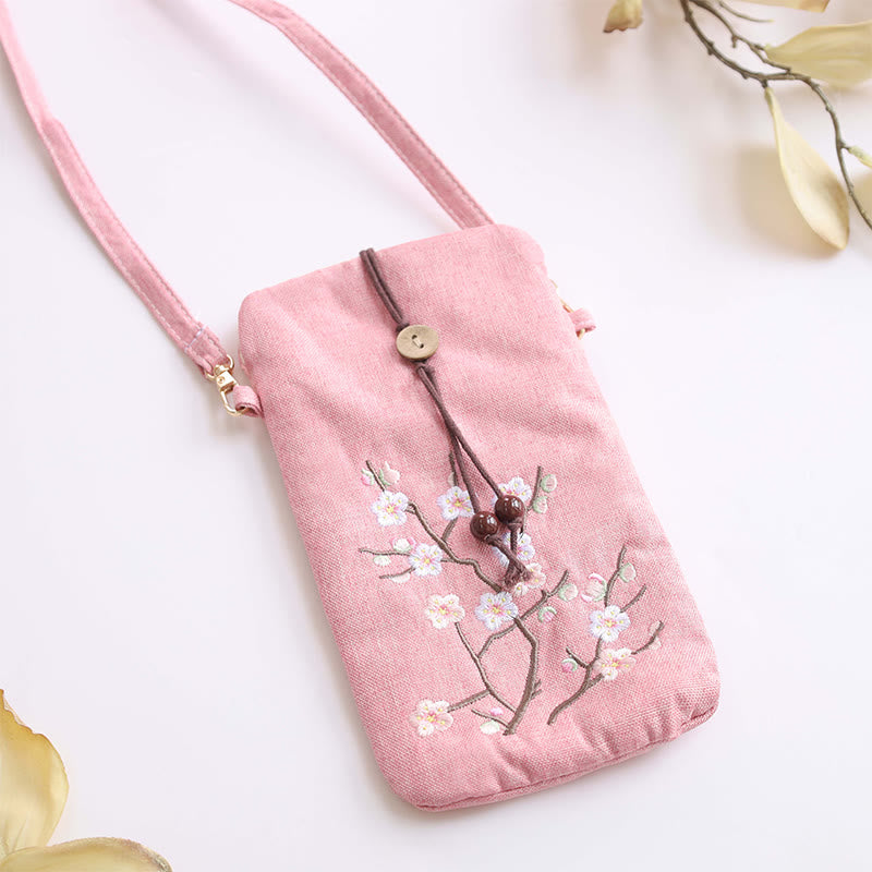 Buddha Stones Small Embroidered Flowers Crossbody Bag Shoulder Bag Cellphone Bag 11*20cm