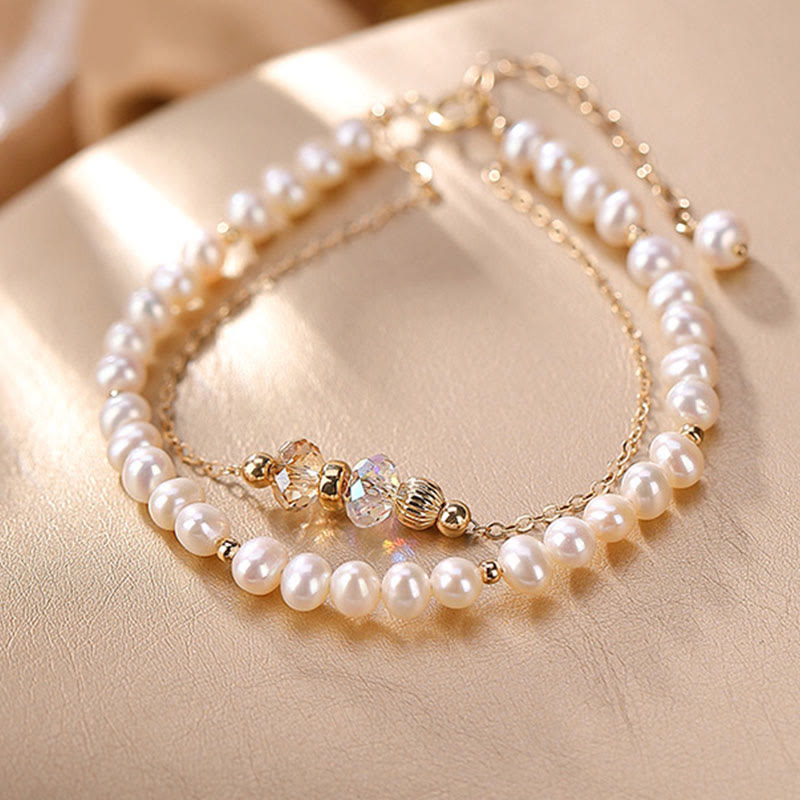 Buddha Stones 925 Sterling Silver Plated 14k Gold Natural Pearl Crystal Healing Double Layer Bracelet - image 7