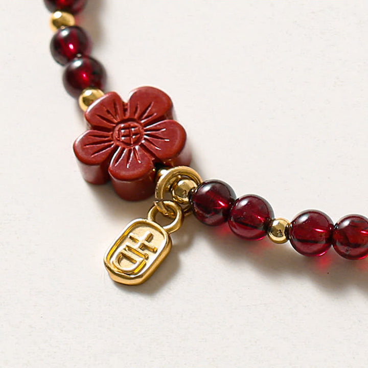Buddha Stones 14K Gold Natural Garnet Cinnabar Flower Calm Bracelet - image 5