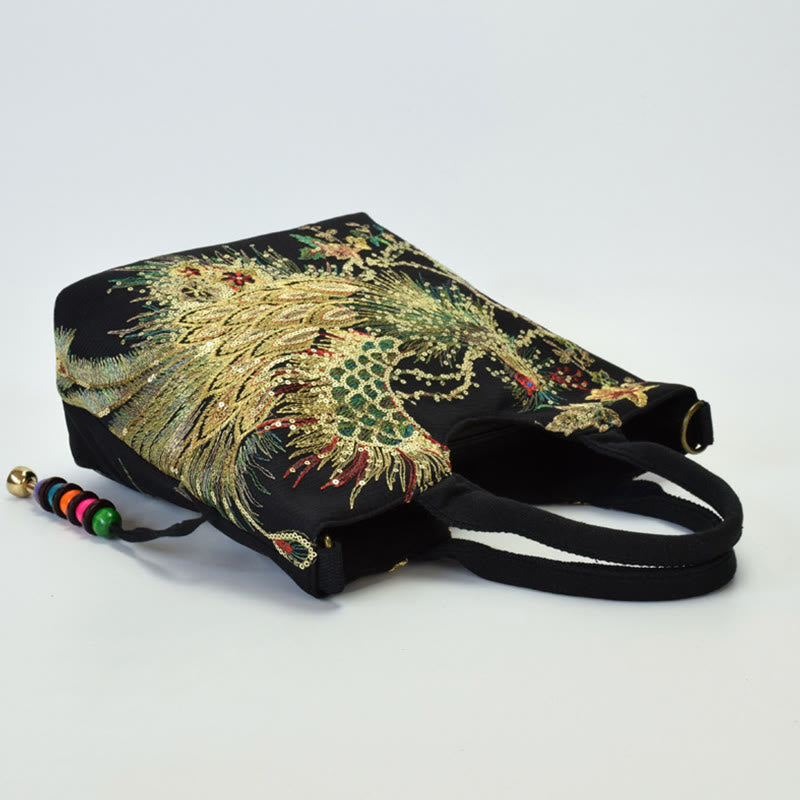 Peacock Double-sided Embroidery Tote Bag Shoulder Bag Crossbody Bag