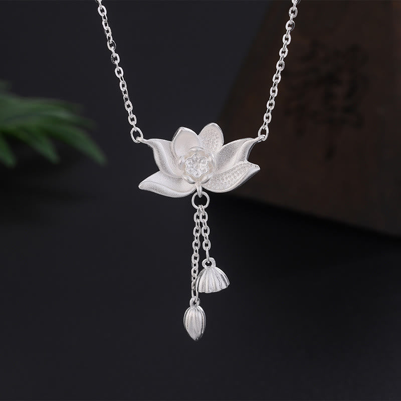 Buddha Stones 999 Sterling Silver Lotus Flower Pod Carved Enlightenment Necklace Pendant - 999 Sterling Silver - image 0