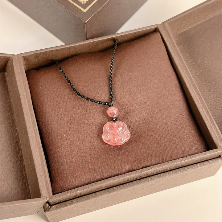 Buddha Stones Strawberry Quartz Lovely Cat Paw Claw Healing Necklace Pendant - image 9