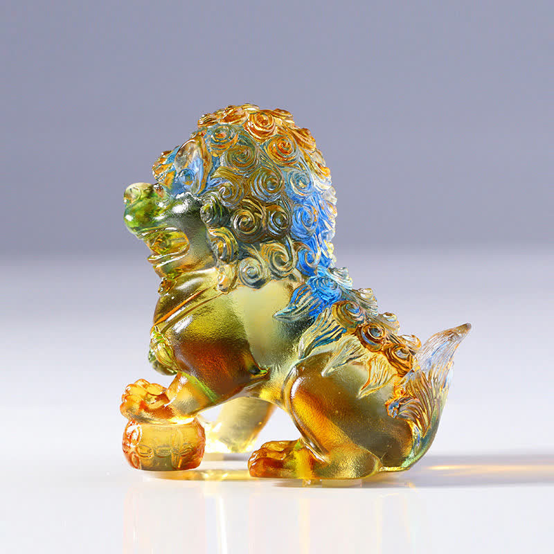 Handmade Liuli Crystal Lion Art Piece Strength Home Office Decoration - Colorful&Bead - image 5