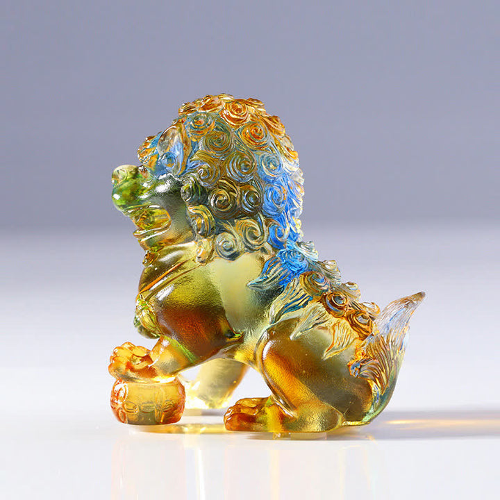 Handmade Liuli Crystal Lion Art Piece Strength Home Office Decoration - Colorful&Bead - image 5