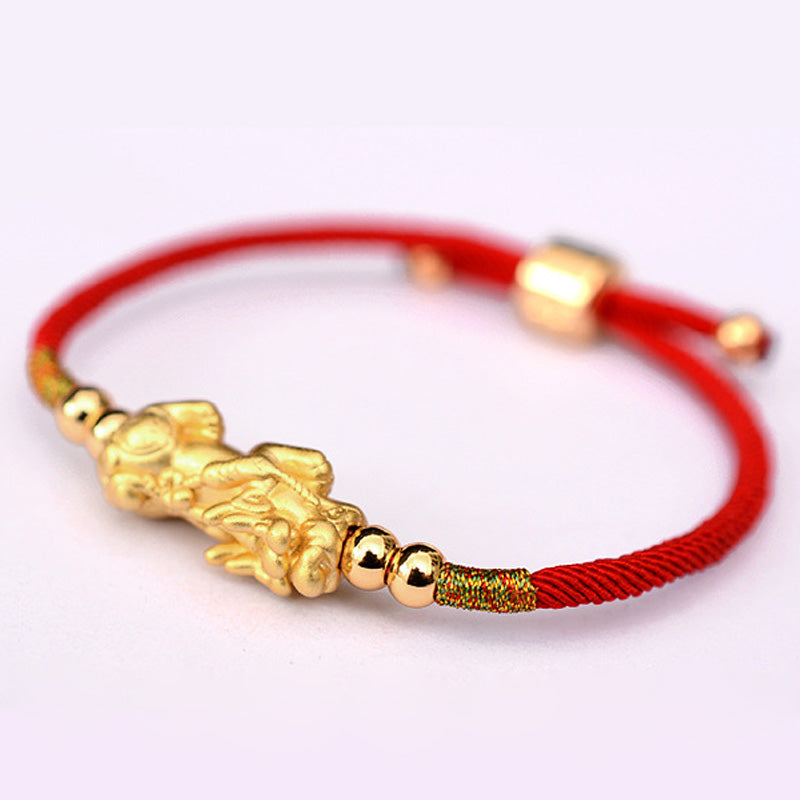 Buddha Stones 24K Gold-Plated PiXiu Luck Red String Bracelet