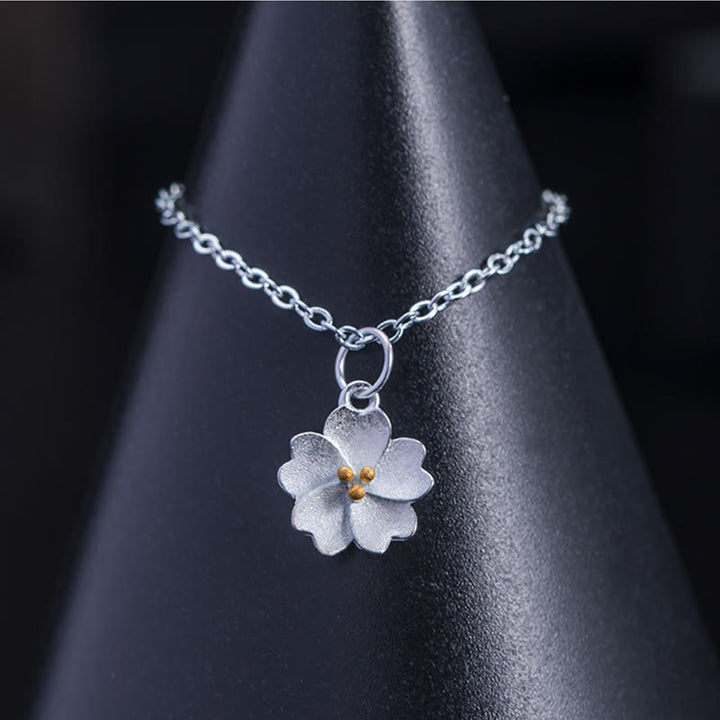 Buddha Stones 925 Sterling Silver Cherry Blossom Flower Blessing Necklace Pendant - image 3