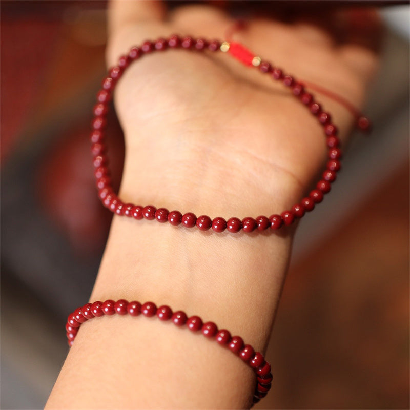 Buddha Stones Natural Cinnabar Blessing Red String Braided Bracelet Anklet