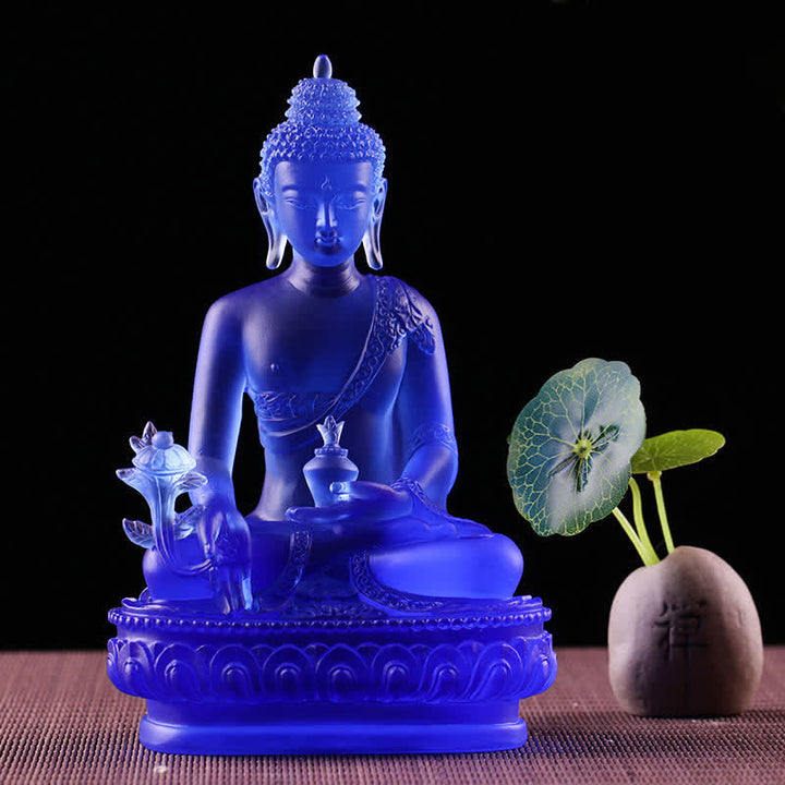 Medicine Buddha Handmade Liuli Crystal Art Piece Compassion Statue Home Office Offering Decoration - image 2