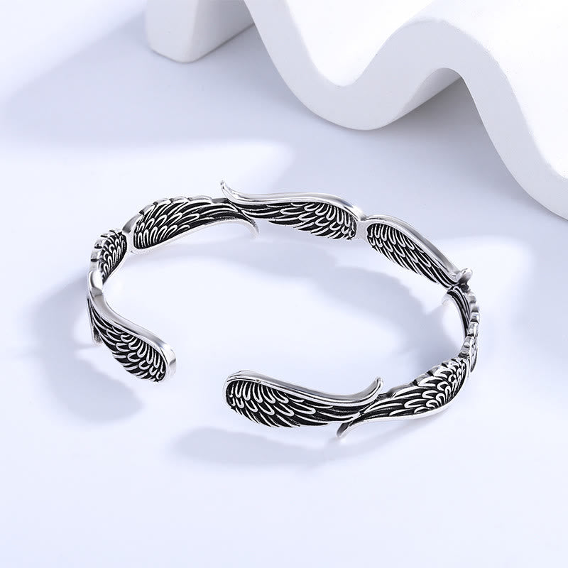 Buddha Stones Angel Wings Feather Pattern Carved Luck Cuff Bracelet Bangle - image 4