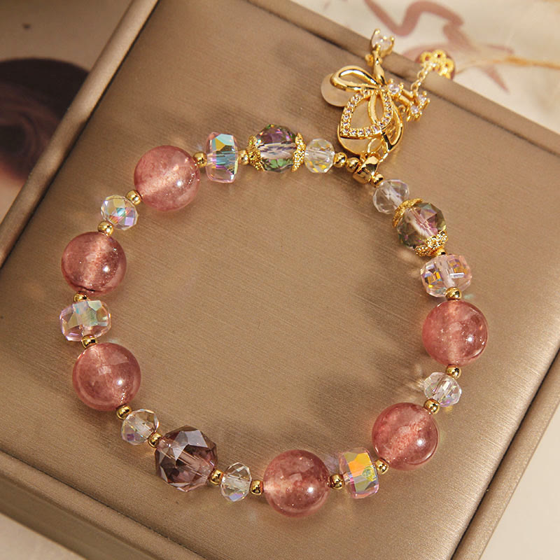 Buddha Stones Natural Strawberry Quartz Healing Positive Butterfly Charm Bracelet