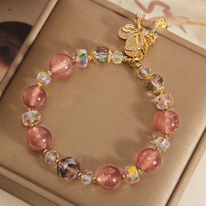 Buddha Stones Natural Strawberry Quartz Healing Positive Butterfly Charm Bracelet