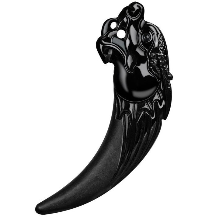Buddha Stones Natural Black Jade Chinese Zodiac Dragon Tooth Pattern Protection Necklace Pendant - image 9