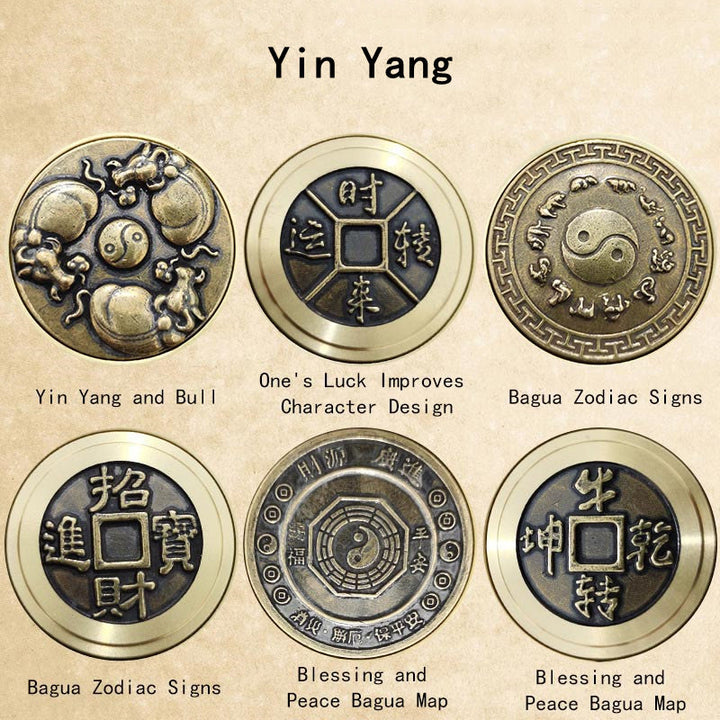 Buddha Stones Four Beasts Feng Shui Yin Yang Bagua Copper Coin Harmony Rotatable Decoration