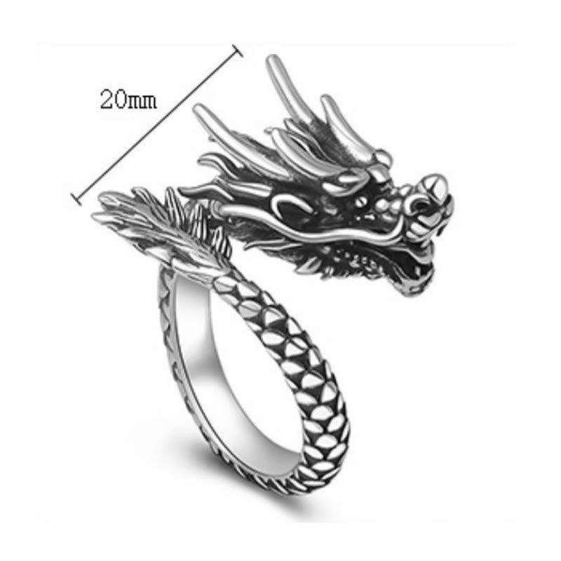 Buddha Stones 990 Sterling Silver Vintage Dragon Design Luck Protection Strength Adjustable Ring - image 13