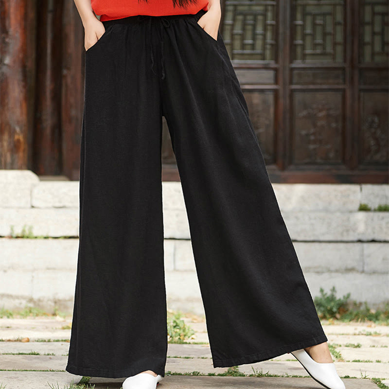 Buddha Stones Plain Wide Leg Pants Dance Women's Yoga Pants With Pockets