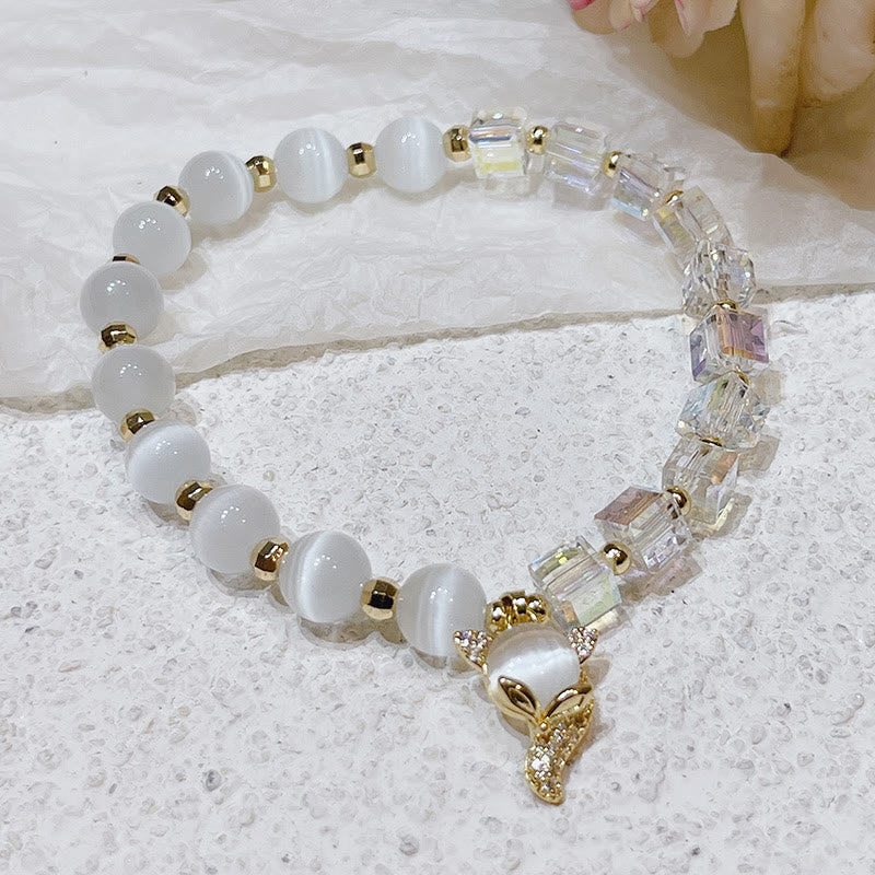 Buddha Stones Cat's Eye Crystal Lucky Clover Star Moon Fish Tail Fox Cat Charm Love Bracelet