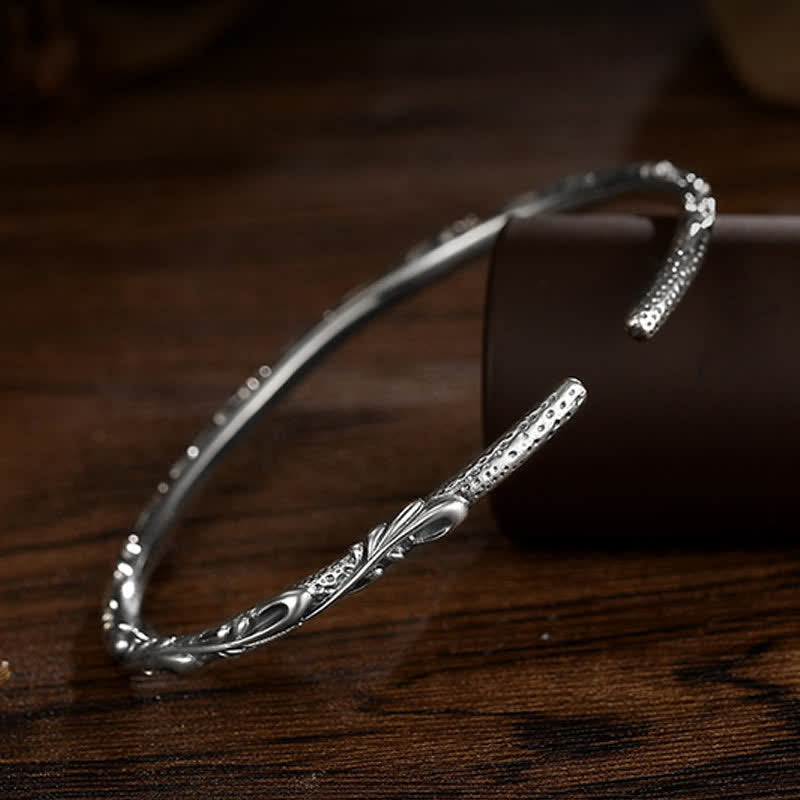 925 Sterling Silver Handmade Vines Engraved Protection Bracelet Bangle - image 4