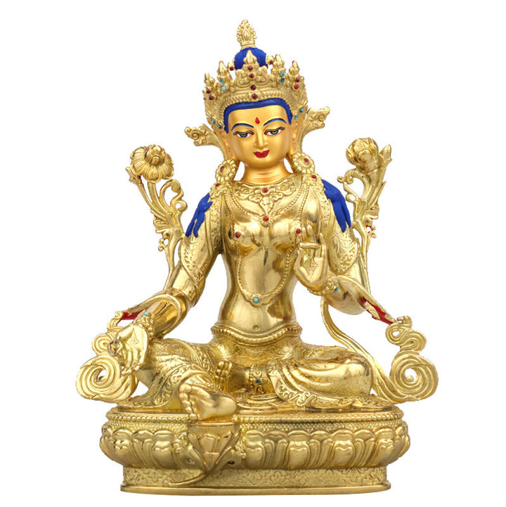 Bodhisattva Green Tara Protection Copper Gold Plated Statue Decoration - image 0