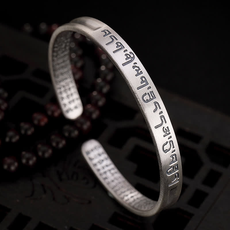 999 Sterling Silver Six True Words Heart Sutra Protection Bracelet Bangle - image 5
