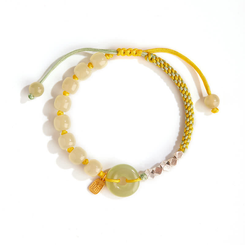 925 Sterling Silver Hetian Jade Peace Buckle Beaded Luck Happiness Charm Bracelet - image 9