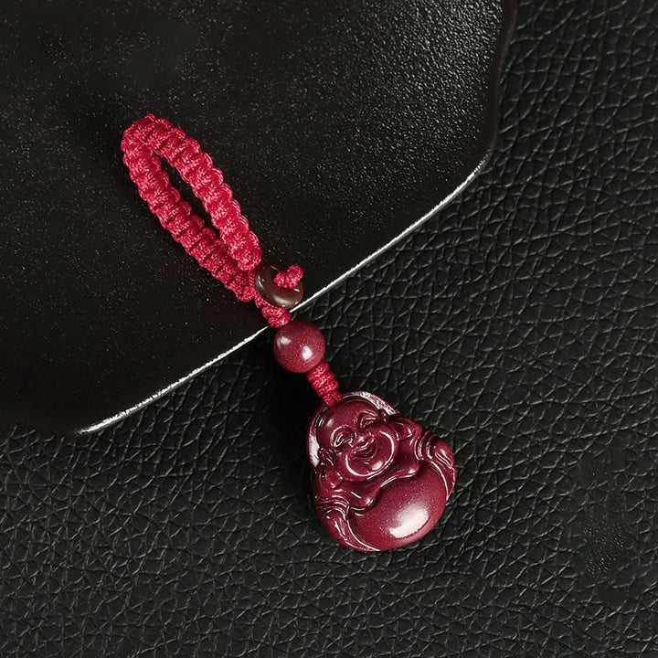 Buddha Stones Laughing Buddha Cinnabar Blessing Necklace Pendant Phone Hanging Decoration Key Chain - Key Chain - Red - image 9
