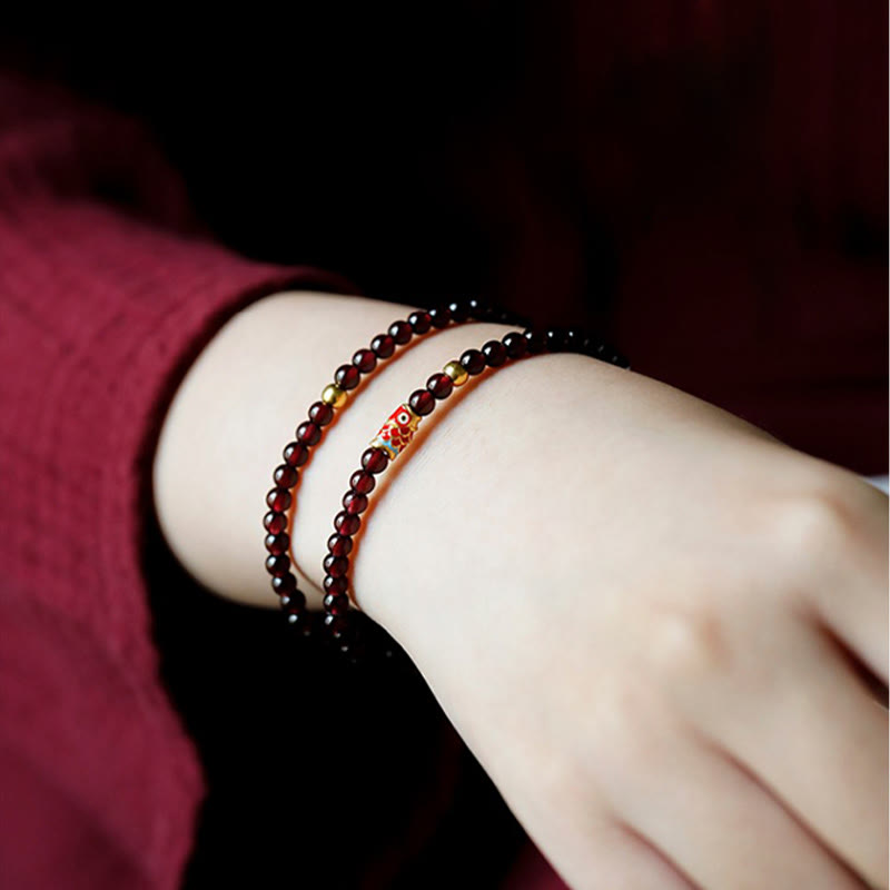 Buddha Stones 999 Gold Koi Fish Natural Garnet Protection Bracelet - image 14