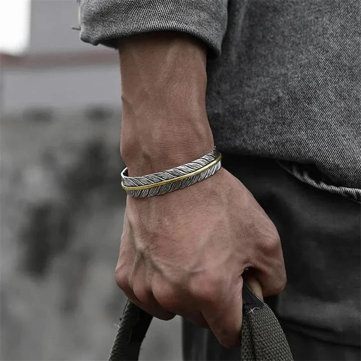Buddha Stones Feather Pattern Carved Luck Wealth Cuff Bracelet Bangle - image 6