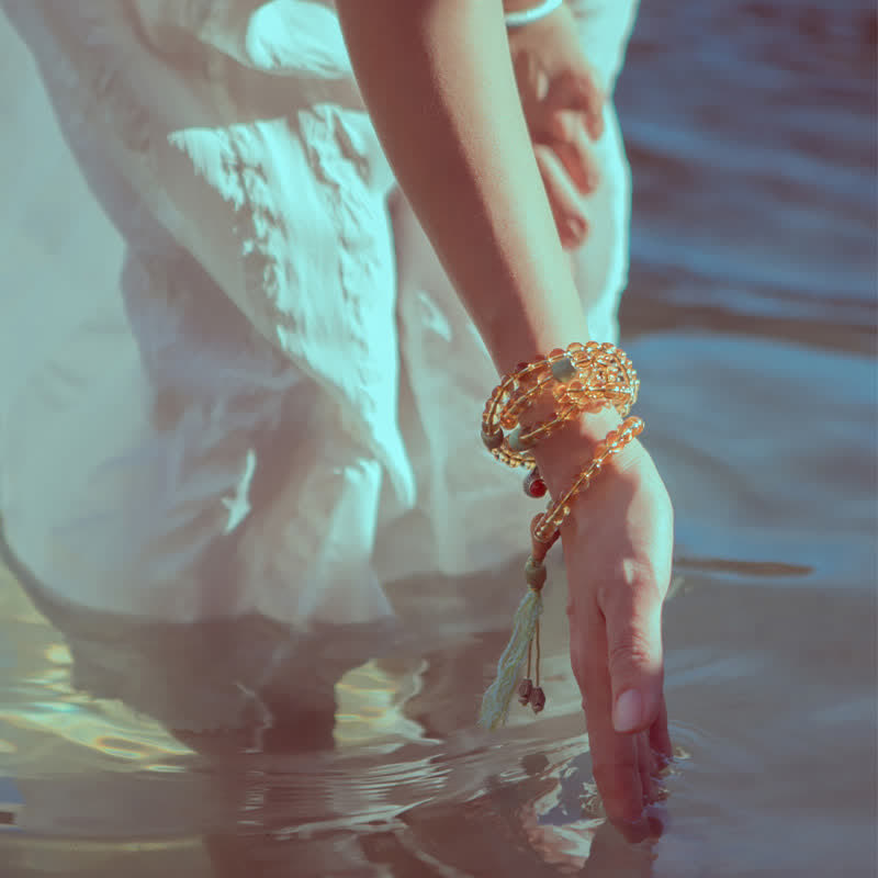 108 Mala Beads 925 Sterling Silver Citrine Sandalwood Turquoise Protection Prosperity Bracelet - image 3