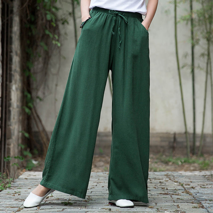 Buddha Stones Plain Wide Leg Pants Dance Women's Yoga Pants With Pockets