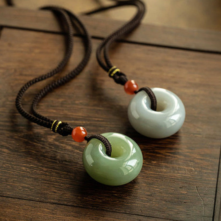 Natural Round Jade Gray Jade Peace Buckle Luck Necklace Pendant - image 2