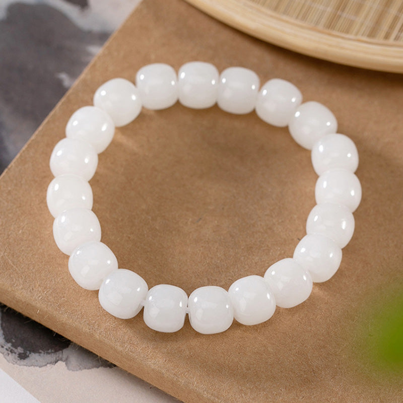 Buddha Stones Hetian White Jade Happiness Blessing Bracelet - White Jade ( Protection ♥ Happiness) - image 0